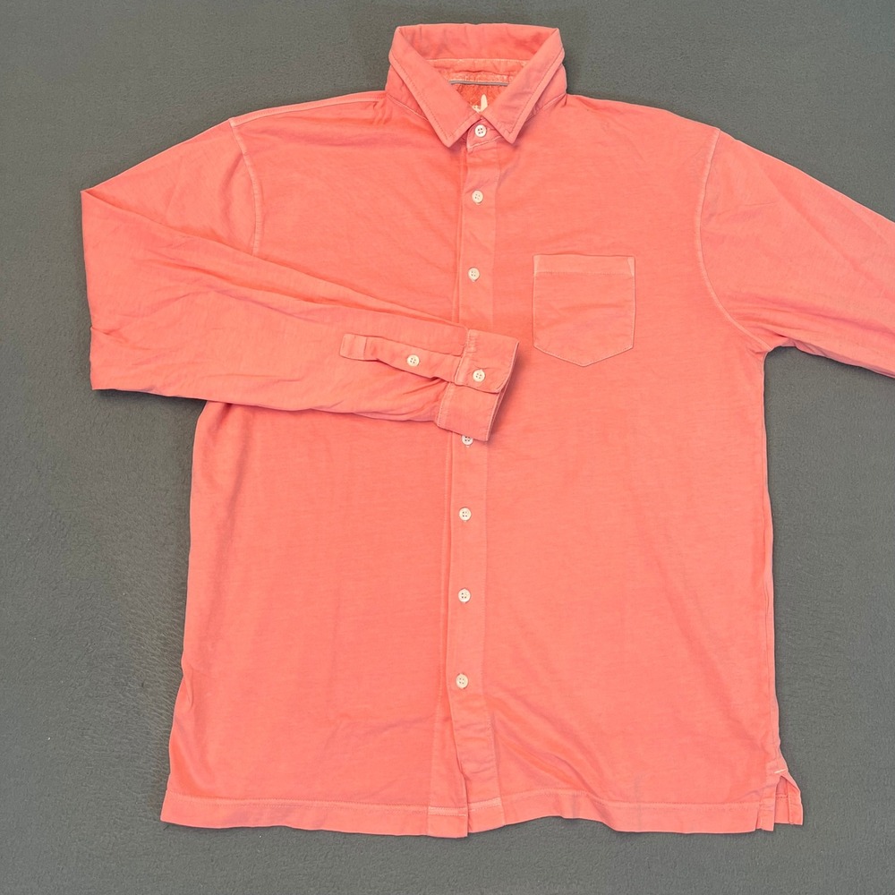 Johnnie-O Mens XL Coral Pink Long Sleeve Button Down Shirt Cotton Jersey Pocket